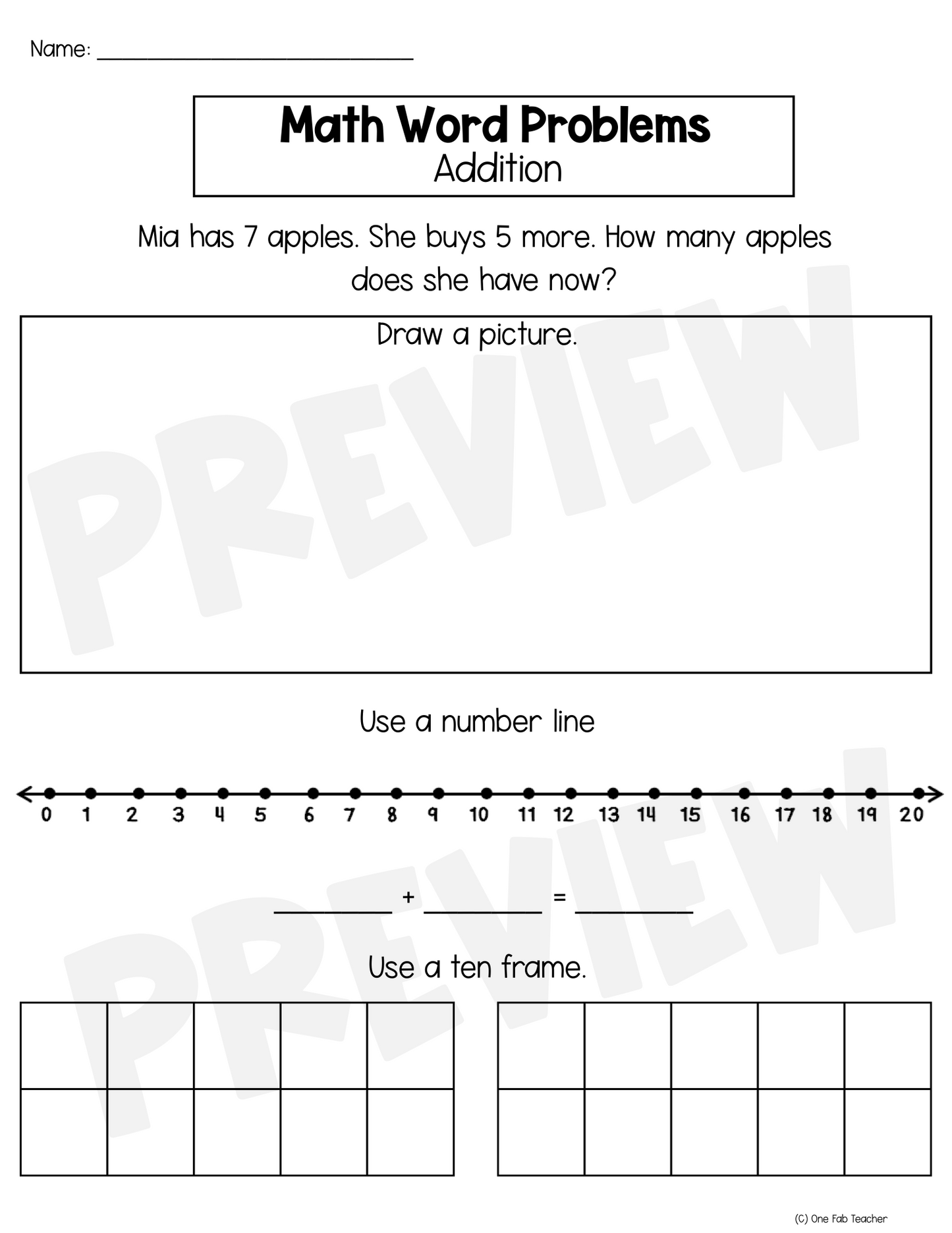 Math Word Problem Worksheets | Addition Within 20