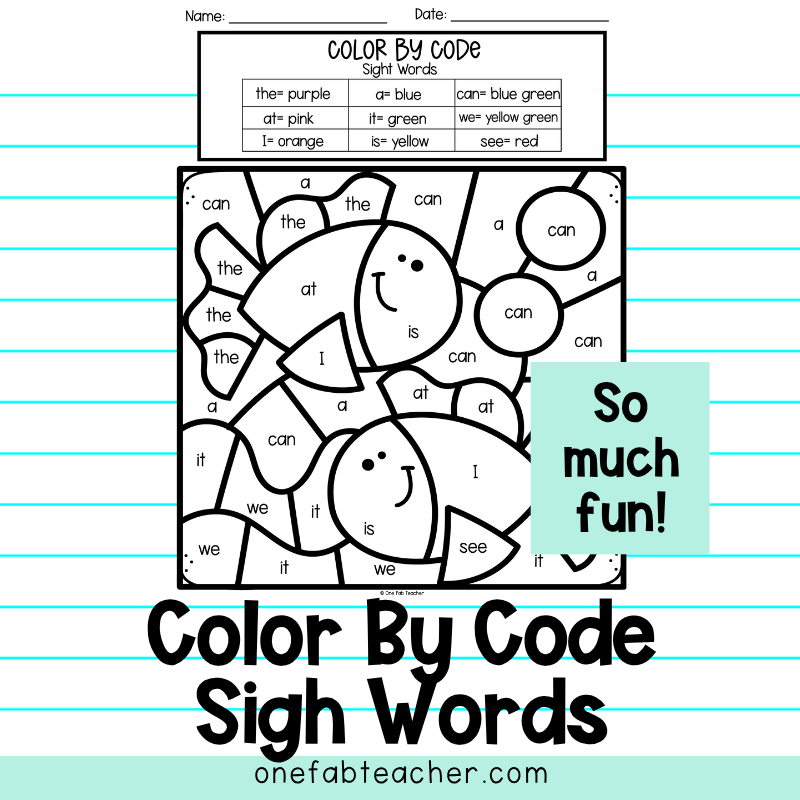 Color By Code – Sight Words Worksheet