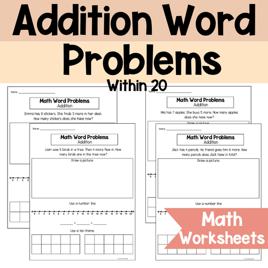 Math Word Problem Worksheets | Addition Within 20