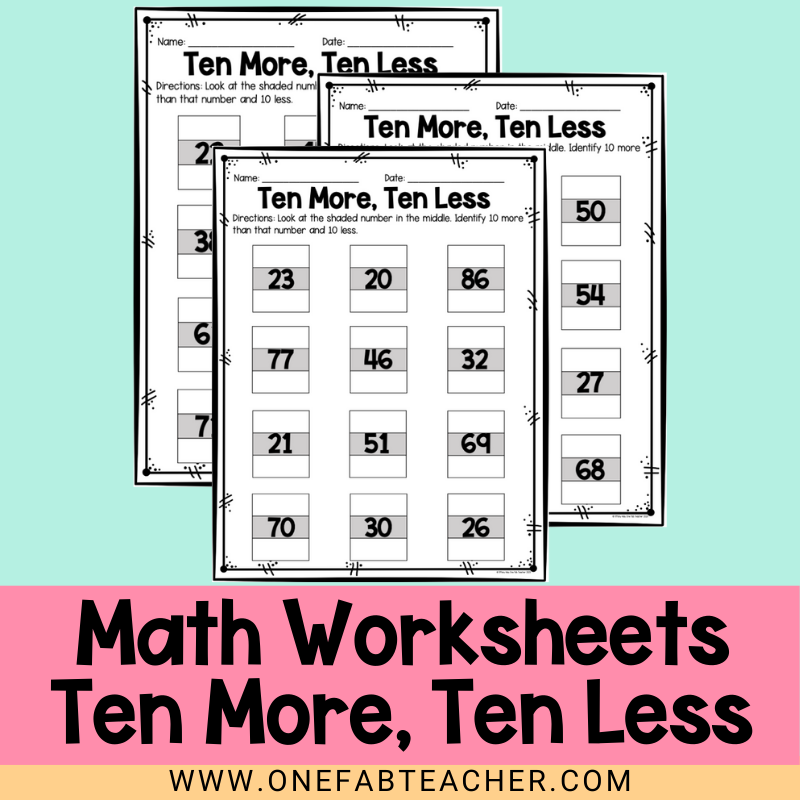 Ten More, Ten Less | Elementary Math Worksheets