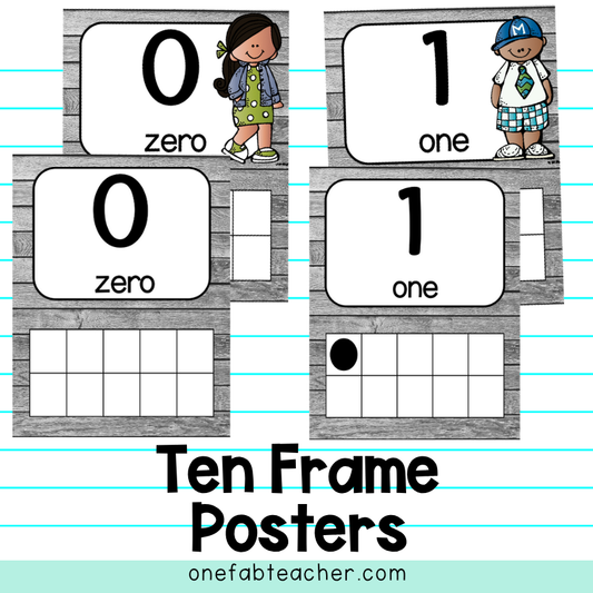 Ten Frame Posters | Grey Wood 0-30