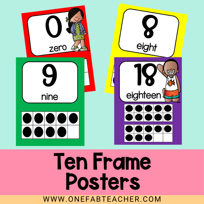 Ten Frame Posters | Primary Colors 0-30