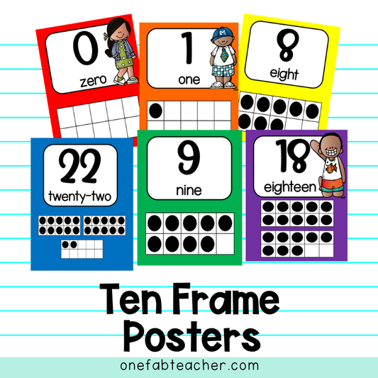 Ten Frame Posters | Primary Colors 0-30