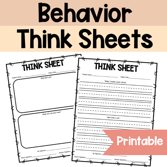 Student Behavior Think Sheets – Reflect, Reset, Refocus