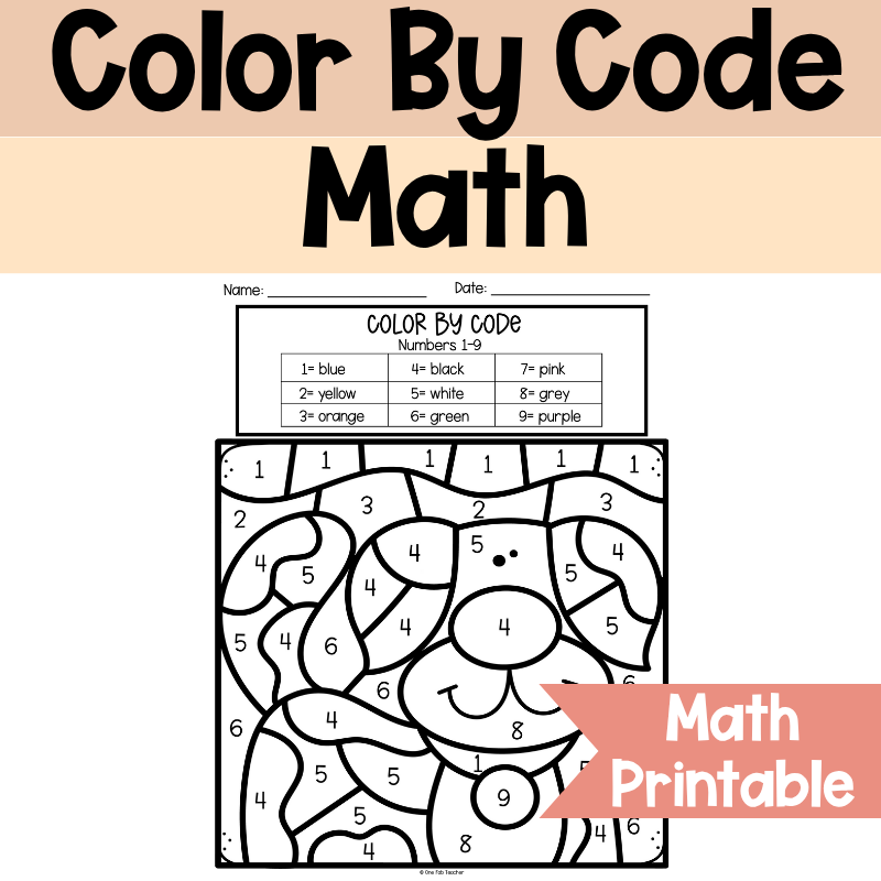 Color By Code Math Worksheet - Numbers 1 to 9