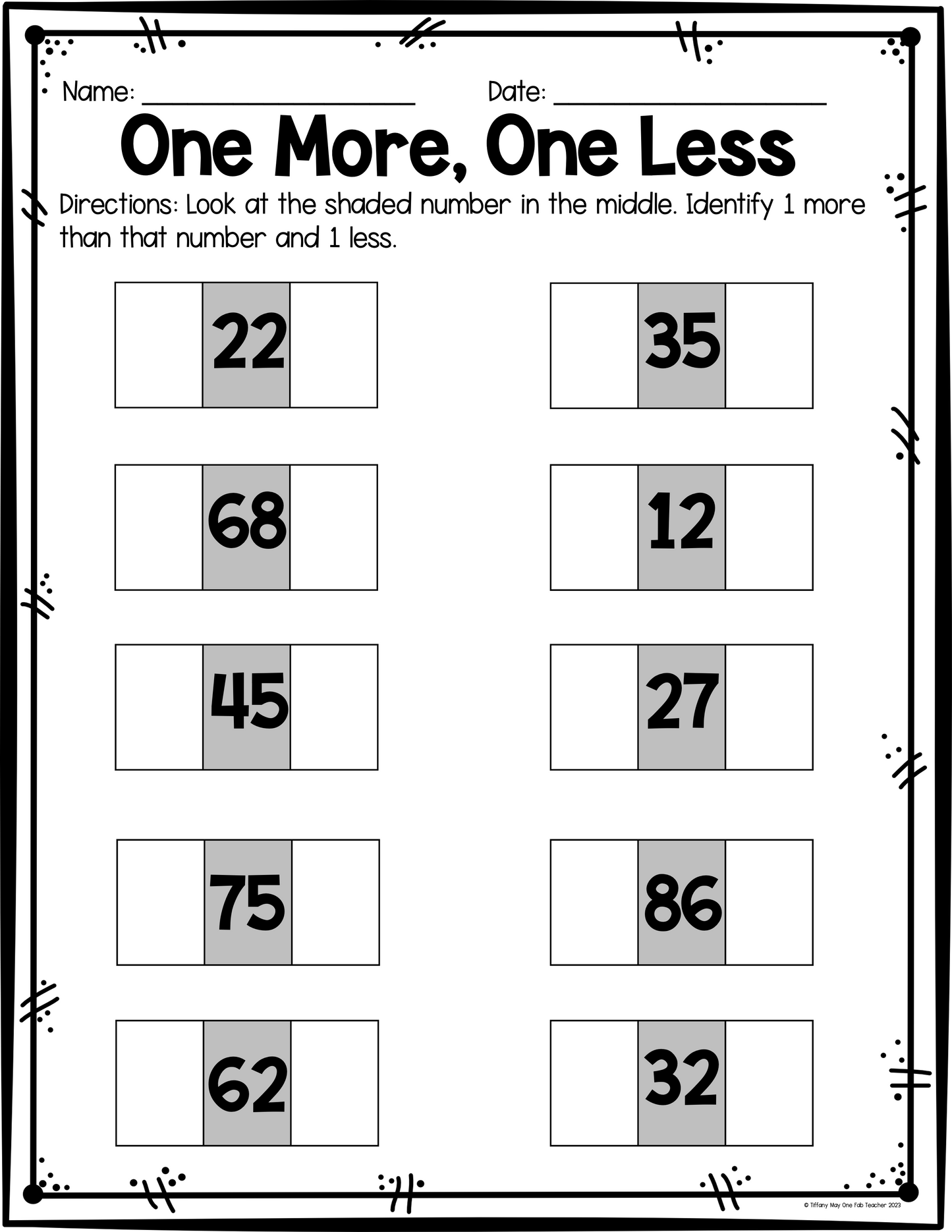 One More, One Less | Elementary Math Worksheets