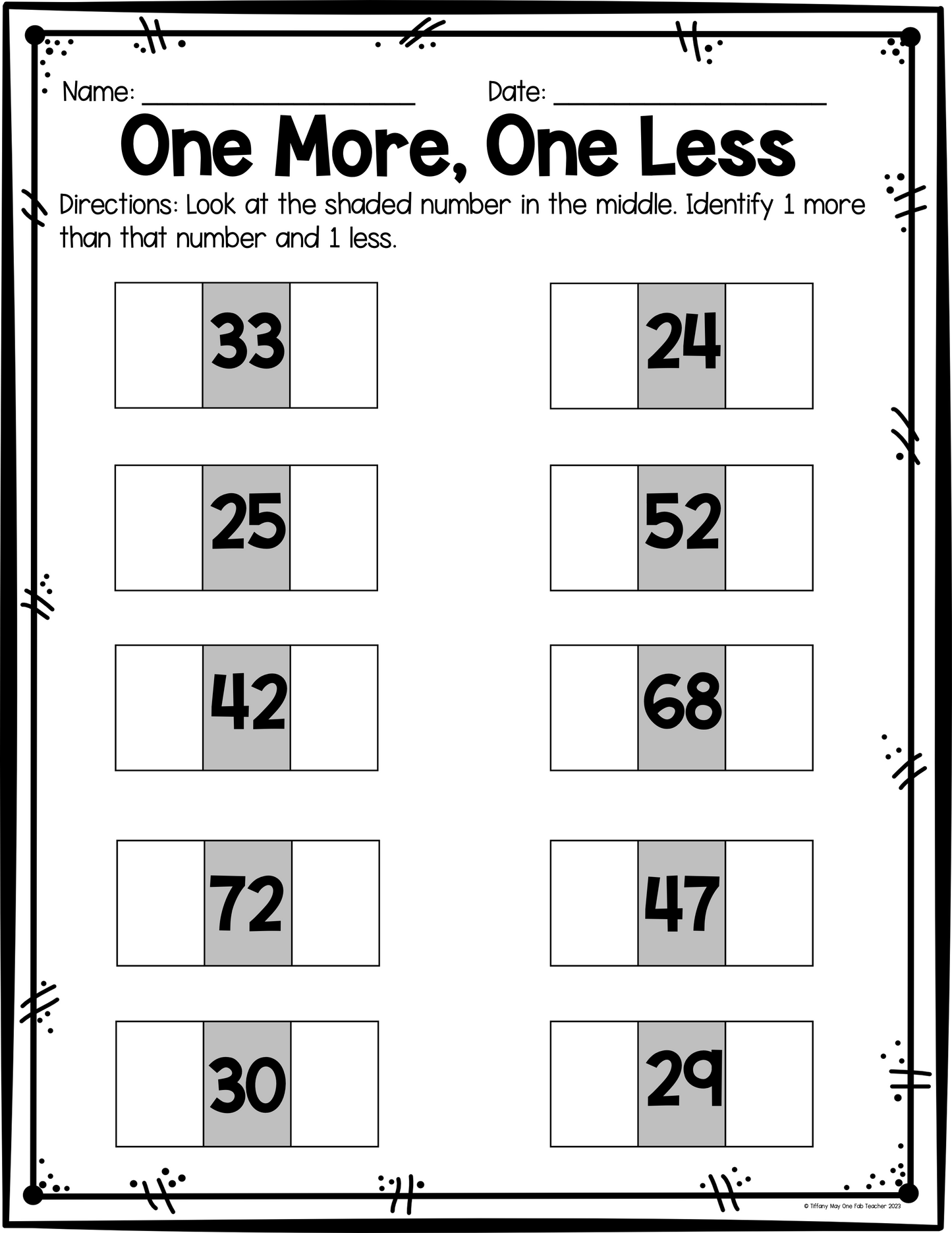 One More, One Less | Elementary Math Worksheets