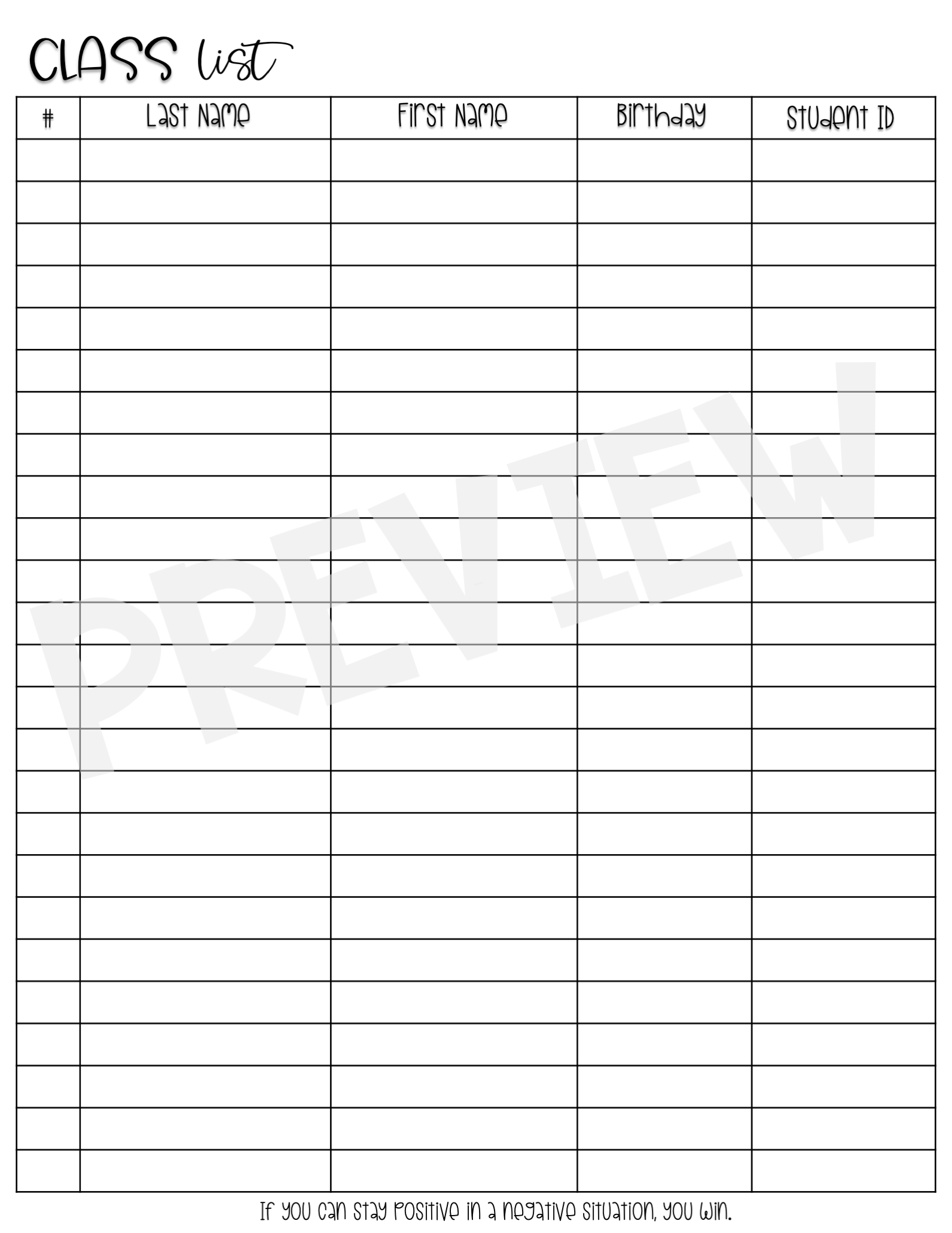 Class List Editable Document 
